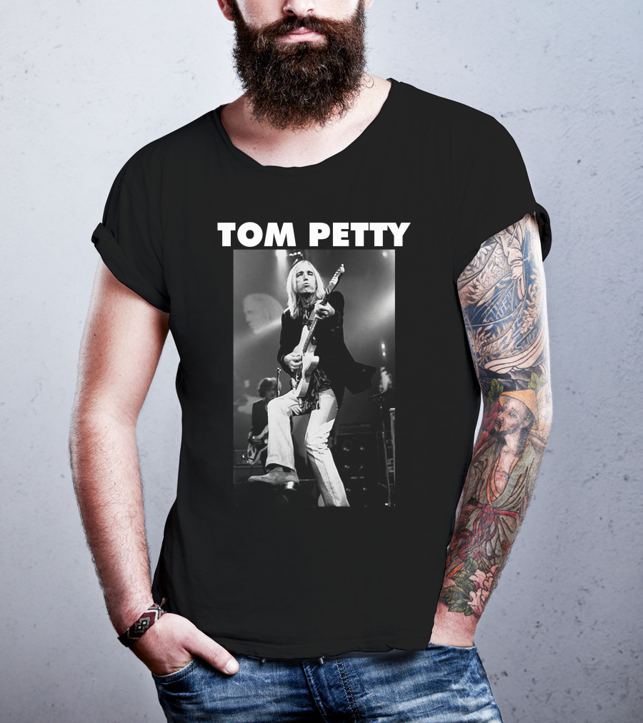 Tom Petty Rock Legend Performance Black And White T-Shirt