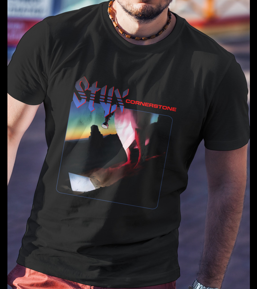Styx Cornerstone Album Cover Art With Figure Holding Lantern At Sunset T-Shirt