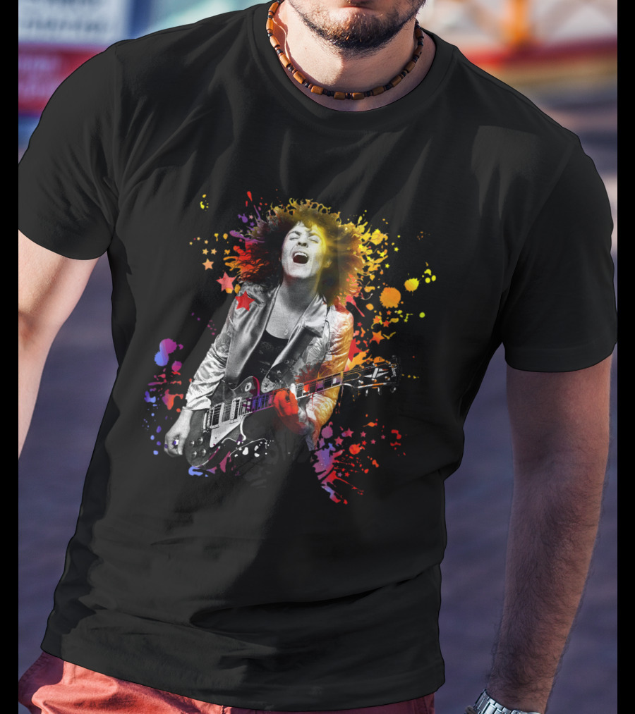 Vibrant Rock Guitarist With Colorful Splash T-Shirt