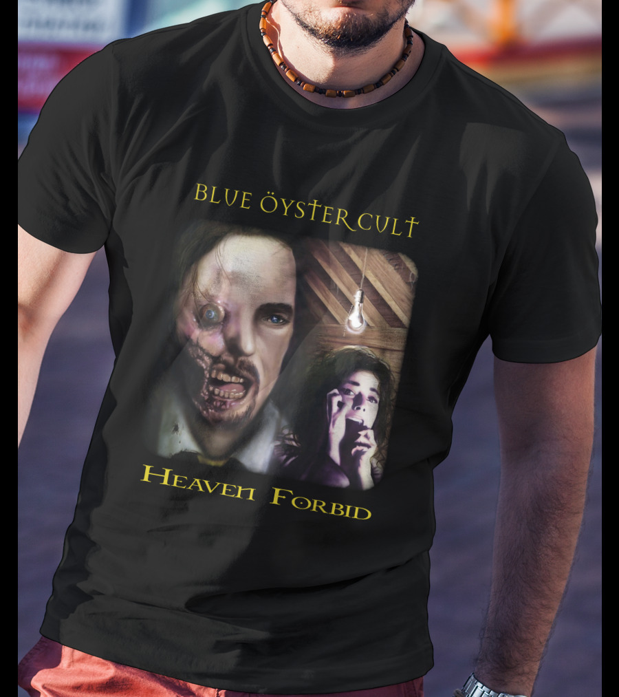 Blue Öyster Cult Heaven Forbid Creepy Portrait With Light Bulb And Distressed Expressions T-Shirt