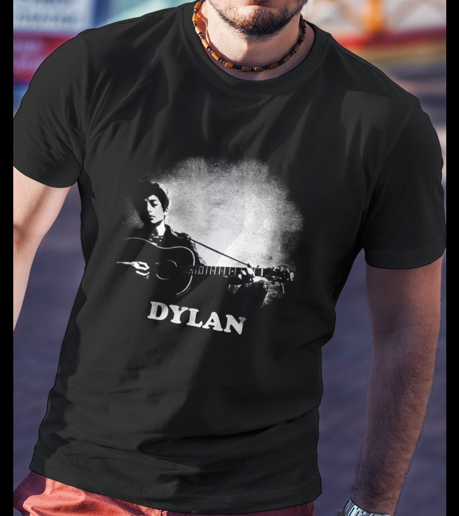 Dylan Acoustic Guitar Player Black And White Silhouette T-Shirt