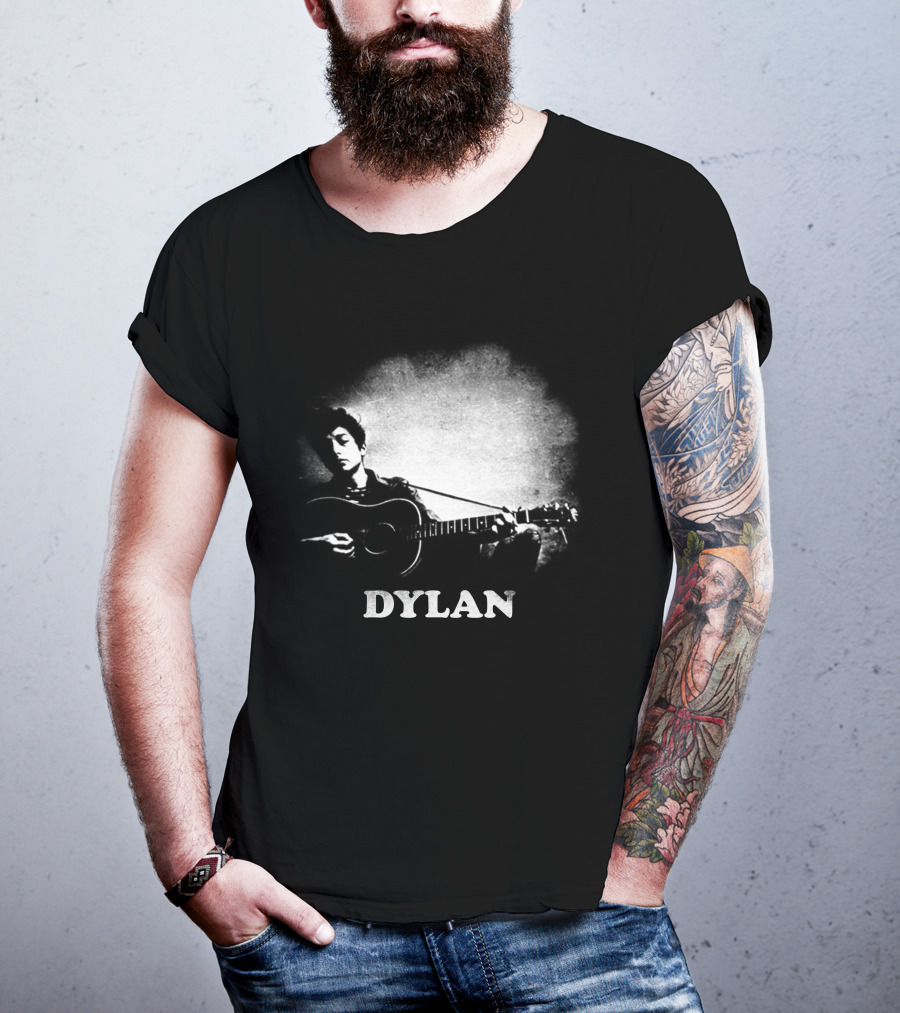 Dylan Acoustic Guitar Player Black And White Silhouette T-Shirt