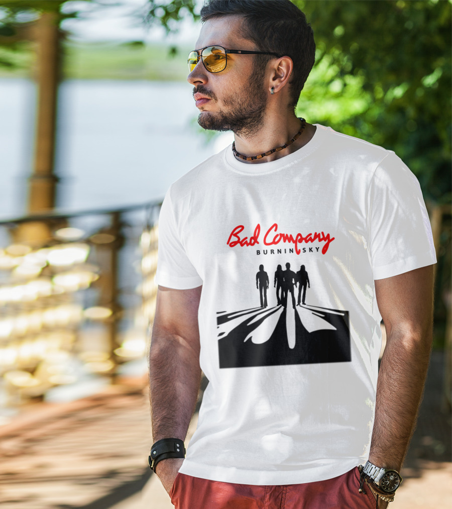 Bad Company Burnin' Sky Silhouette Walking Down Road T-Shirt