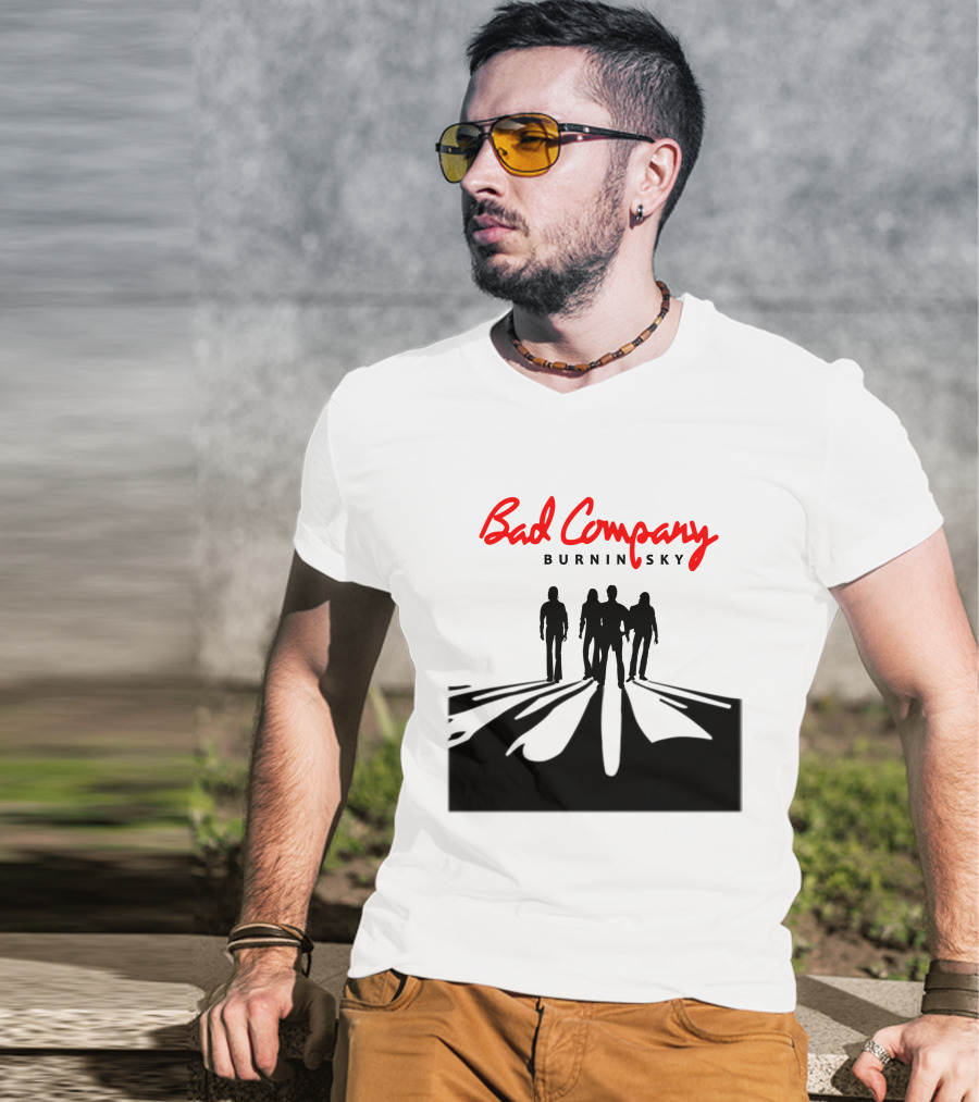 Bad Company Burnin' Sky Silhouette Walking Down Road T-Shirt