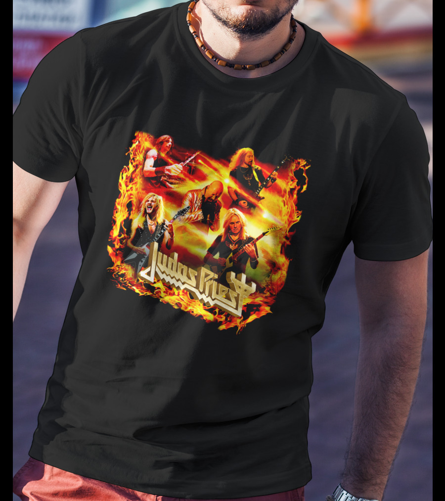 Judas Priest Band Members In Fiery Background Jdpr T-Shirt