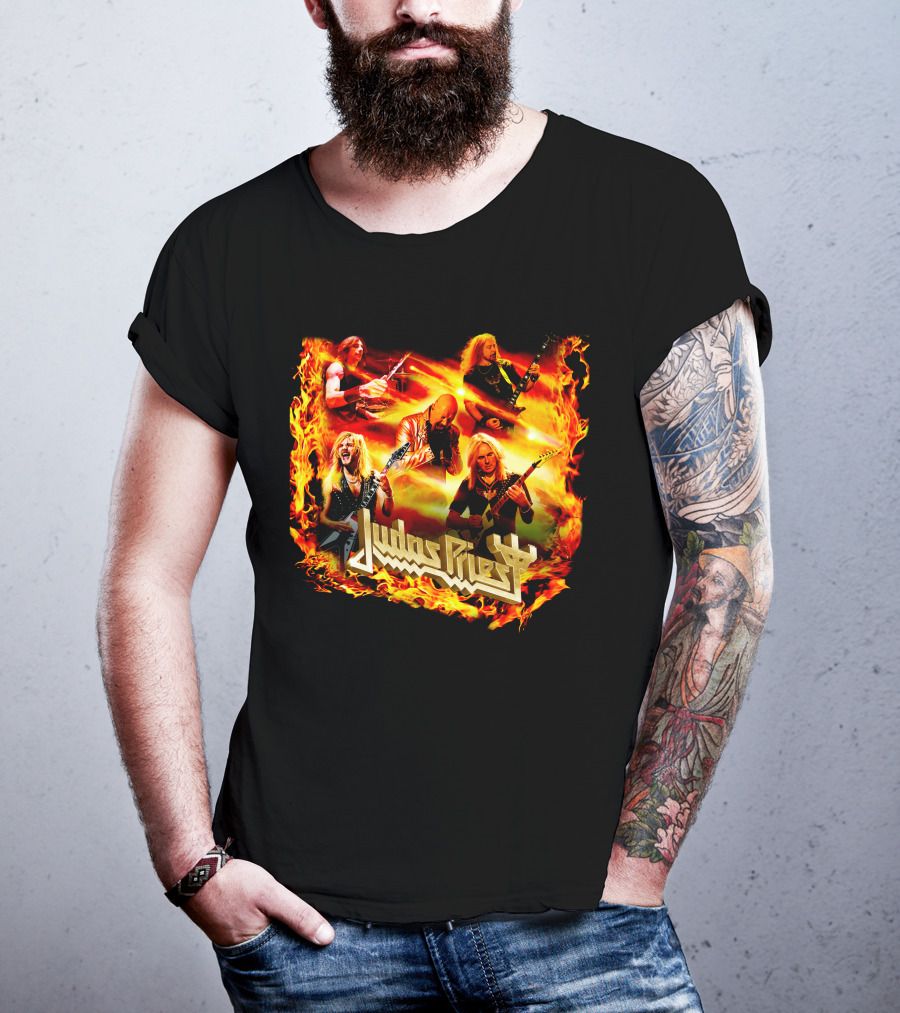 Judas Priest Band Members In Fiery Background Jdpr T-Shirt