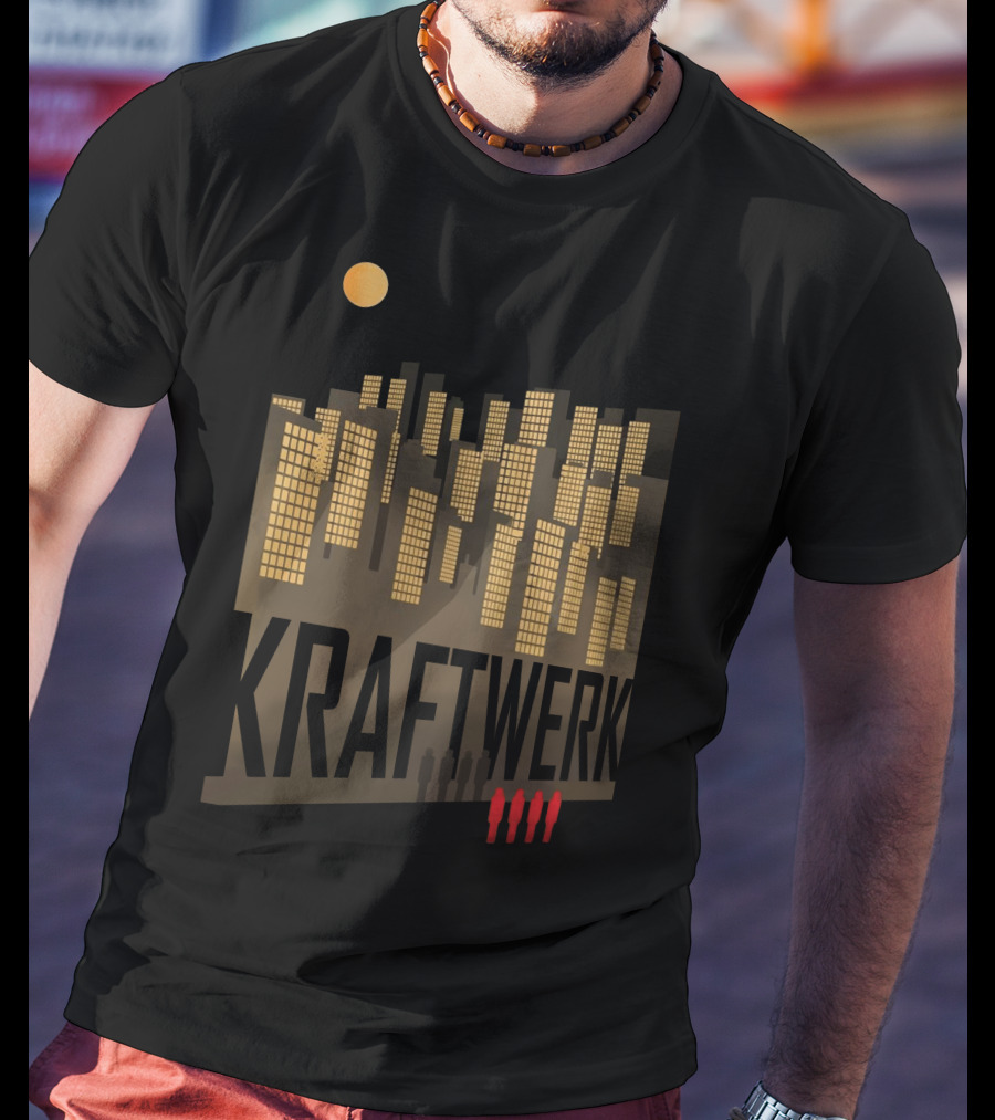 Kraftwerk Illuminated City Skyline With Silhouetted Figures T-Shirt