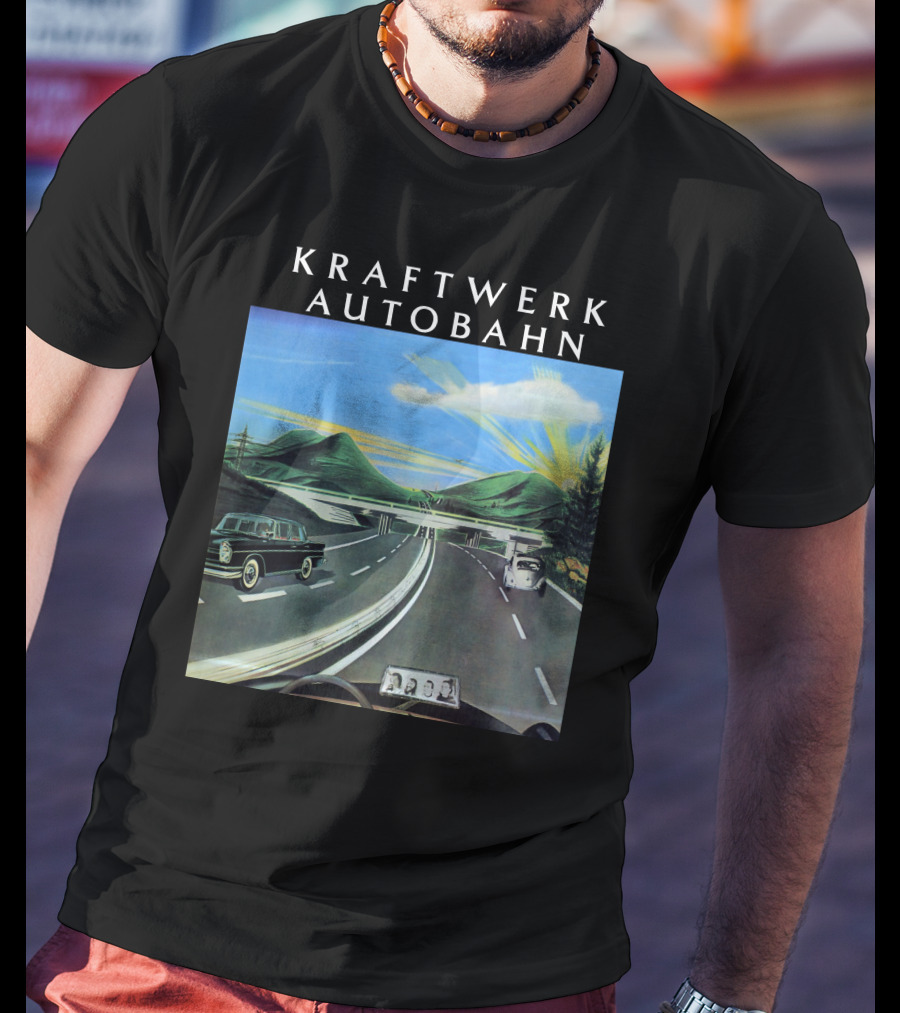 Kraftwerk Autobahn Scenic Highway Journey With Classic Cars And Mountains T-Shirt