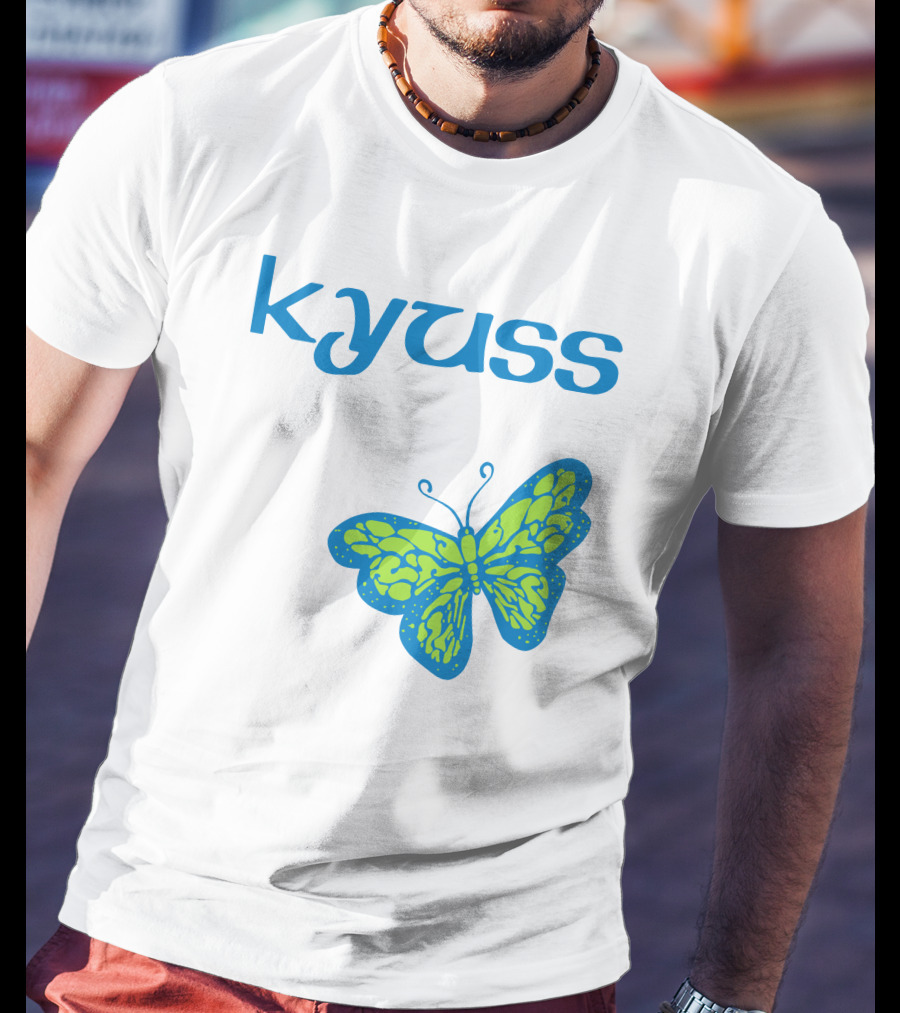 Kyuss Blue Text Green Butterfly T-Shirt