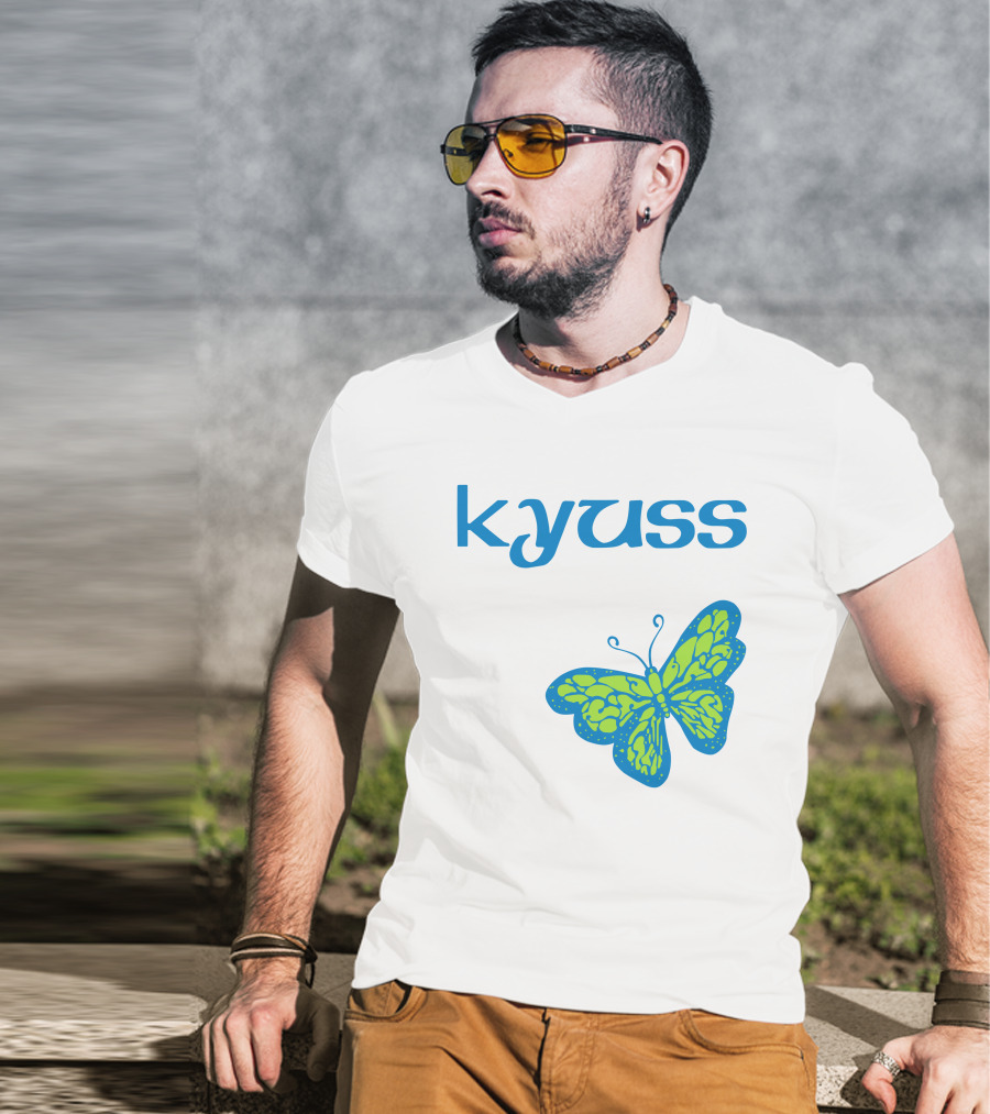 Kyuss Blue Text Green Butterfly T-Shirt