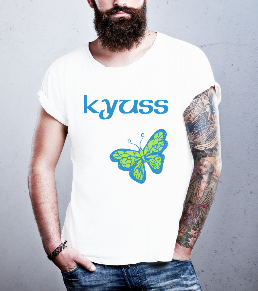 Kyuss Blue Text Green Butterfly T-Shirt