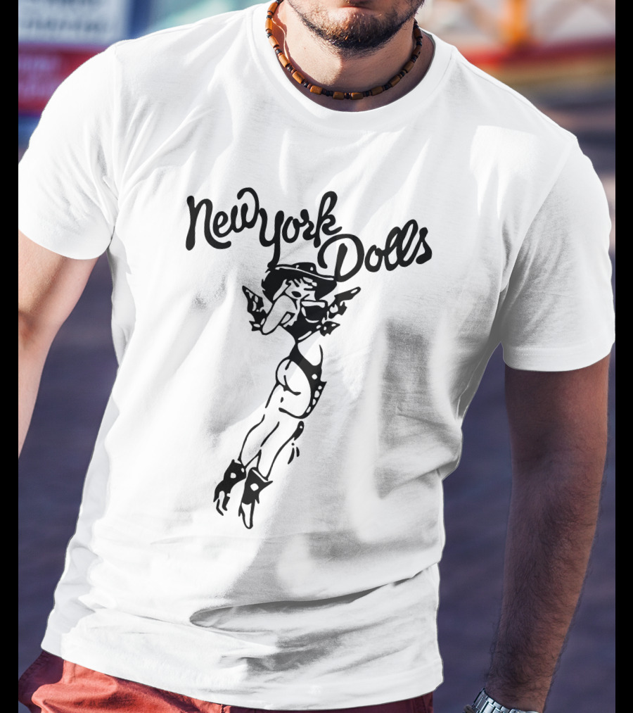 New York Dolls Vintage Logo With Illustrated Character T-Shirt