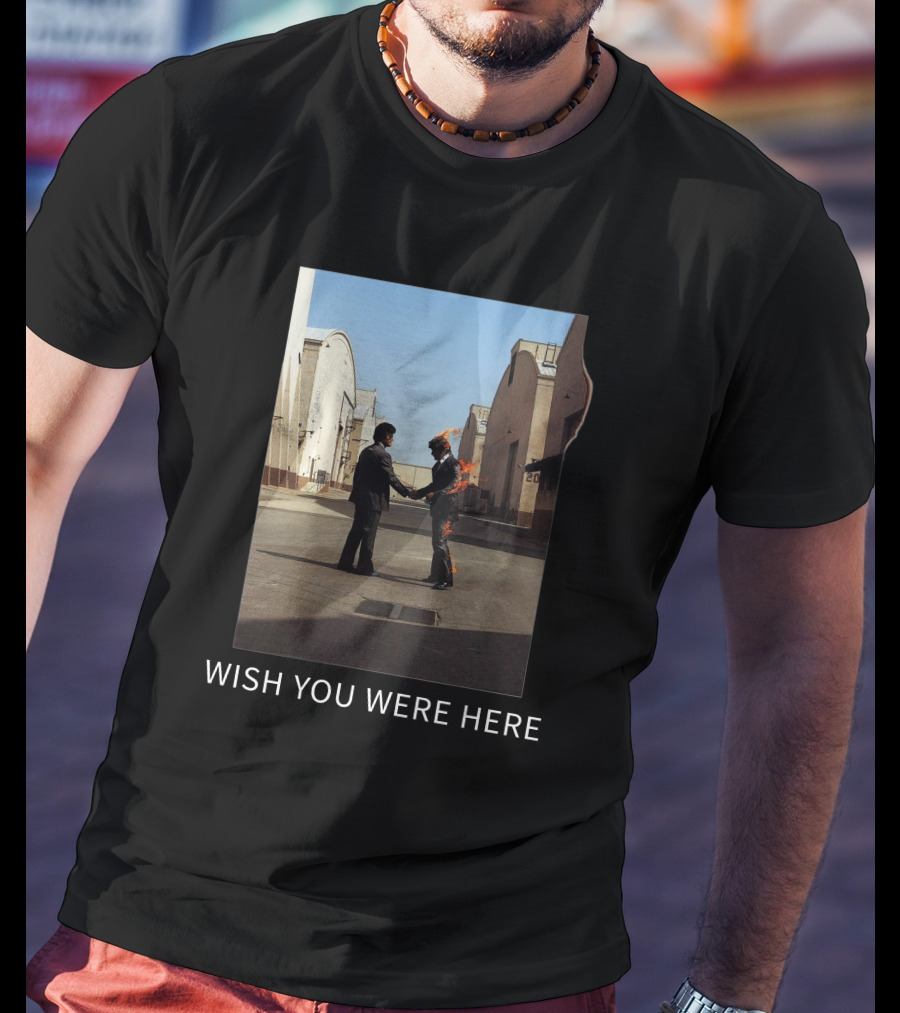 Wish You Were Here Album Cover Iconic Handshake Flame Scene T-Shirt