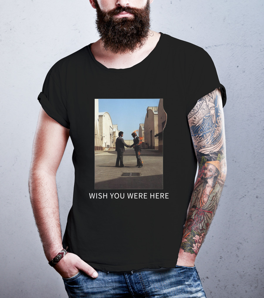 Wish You Were Here Album Cover Iconic Handshake Flame Scene T-Shirt