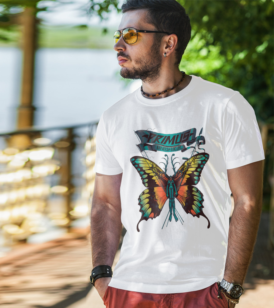 Primus With Dinosaur Jr Butterfly Artwork T-Shirt