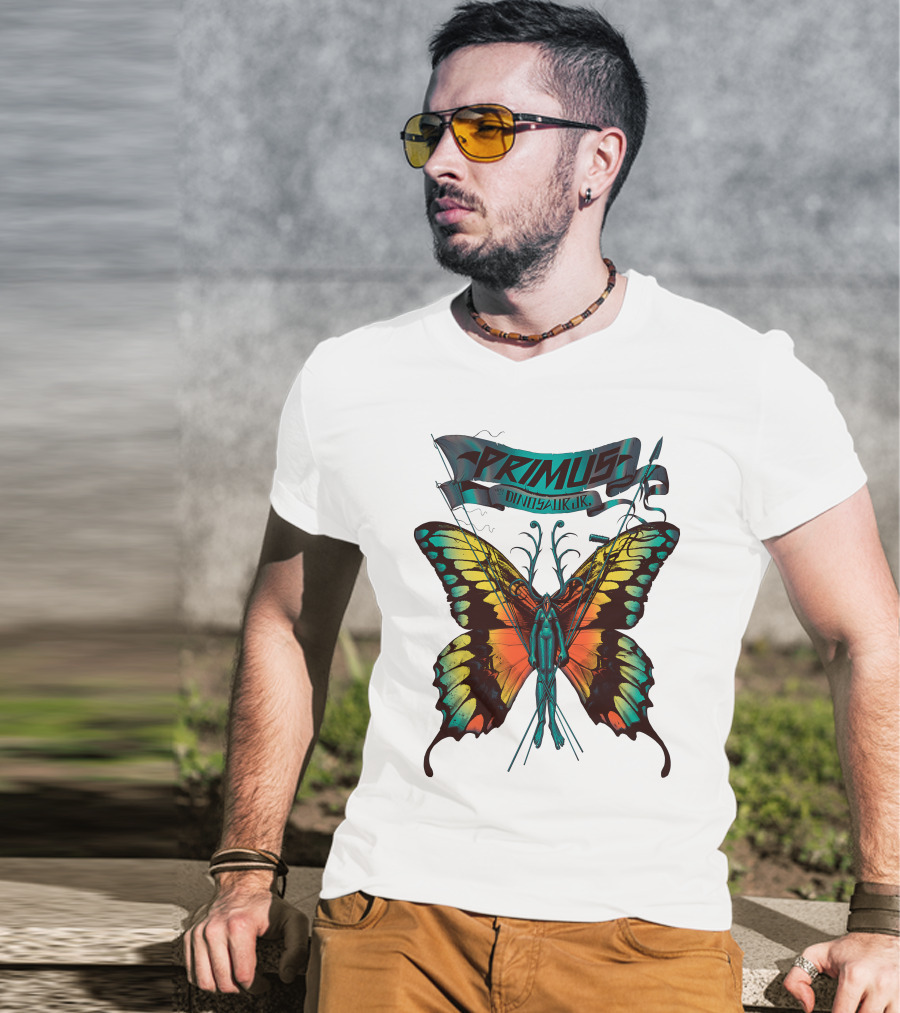 Primus With Dinosaur Jr Butterfly Artwork T-Shirt