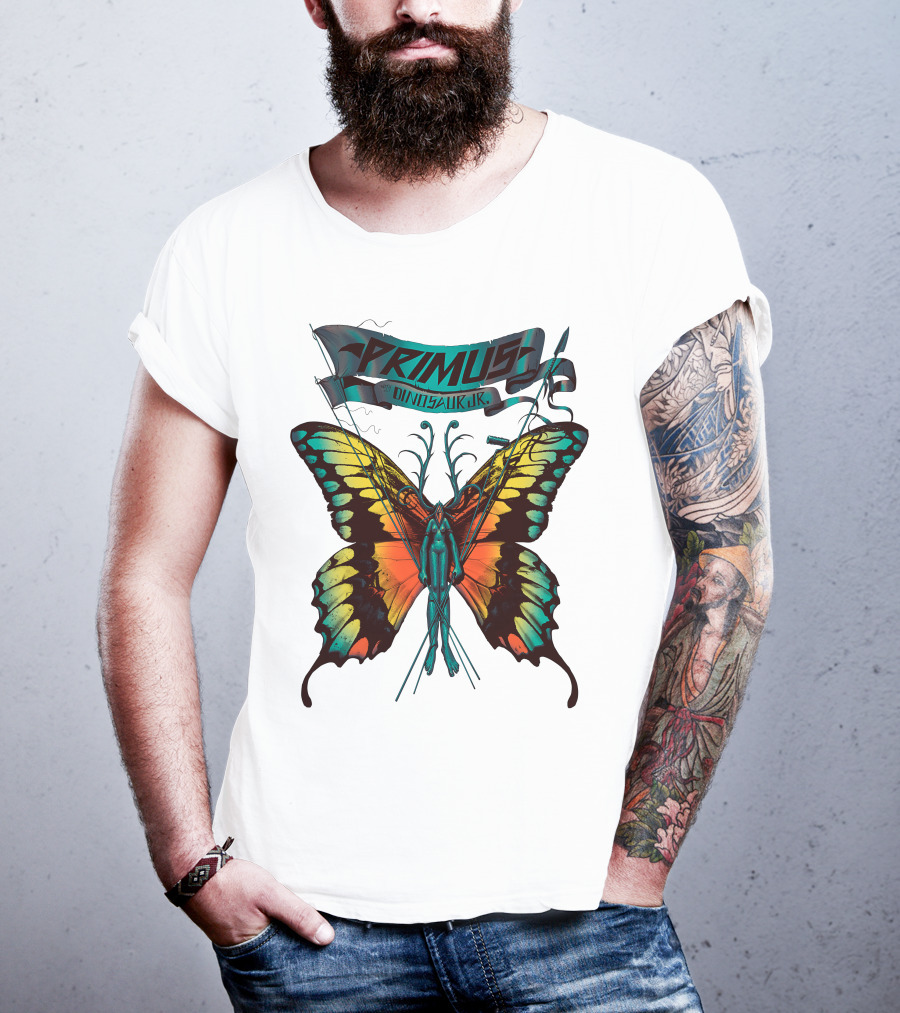 Primus With Dinosaur Jr Butterfly Artwork T-Shirt
