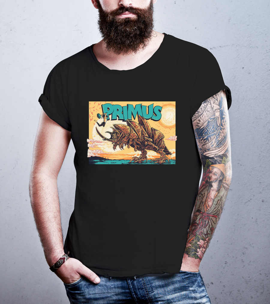 Primus Giant Insect Soldier With Suitcase Walking Into Sun T-Shirt