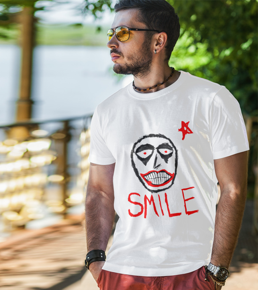 Smile Face Drawing With Red Star T-Shirt