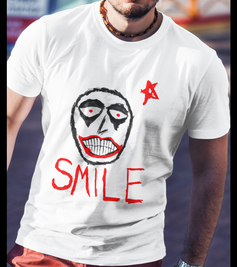 Smile Face Drawing With Red Star T-Shirt