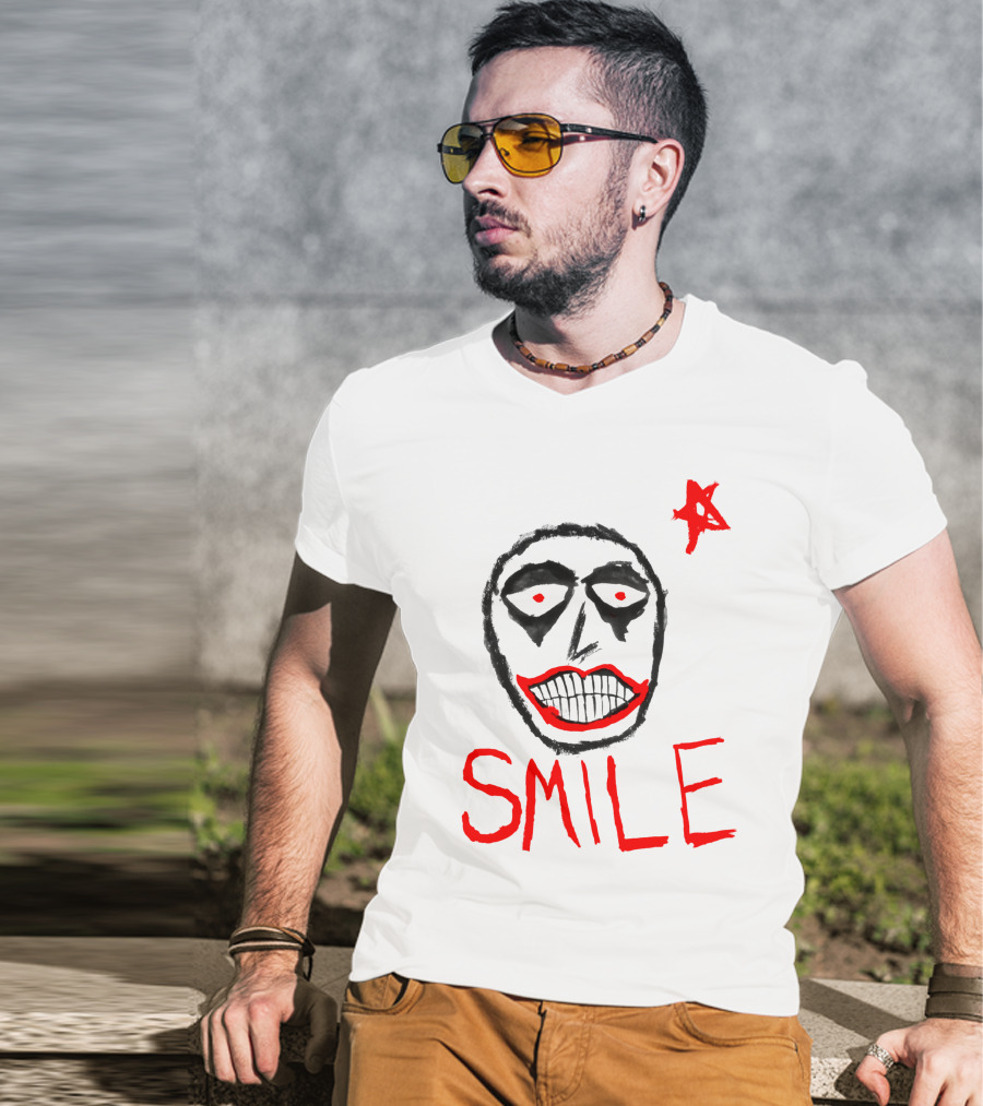 Smile Face Drawing With Red Star T-Shirt