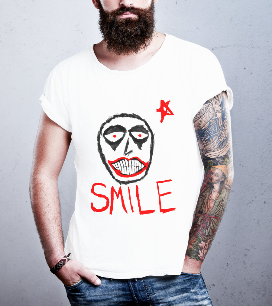 Smile Face Drawing With Red Star T-Shirt
