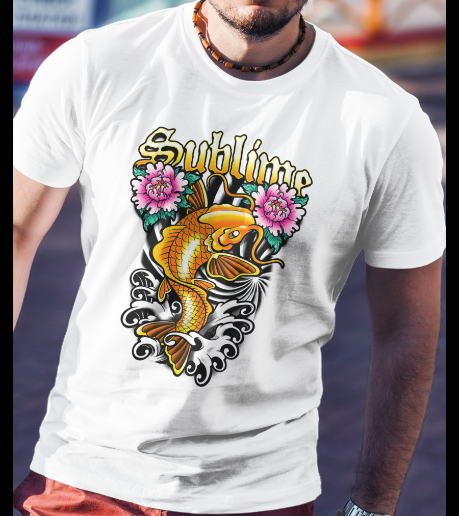 Sublime Koi Fish With Floral Waves T-Shirt