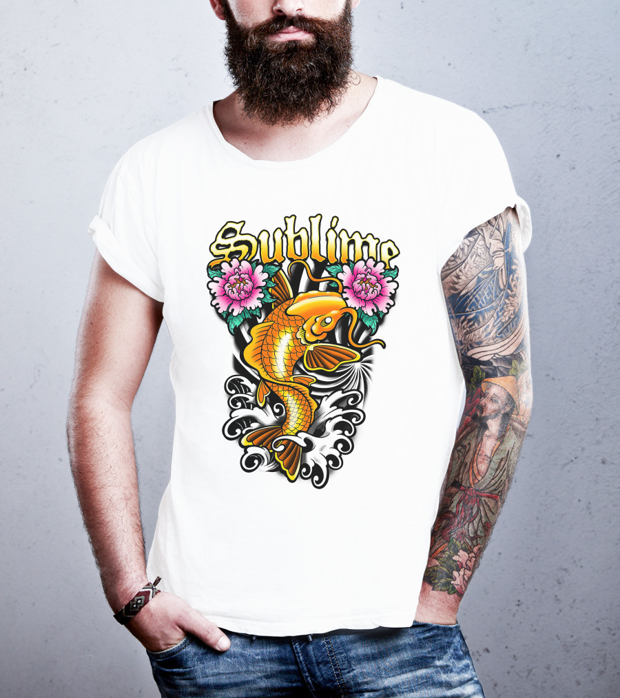 Sublime Koi Fish With Floral Waves T-Shirt
