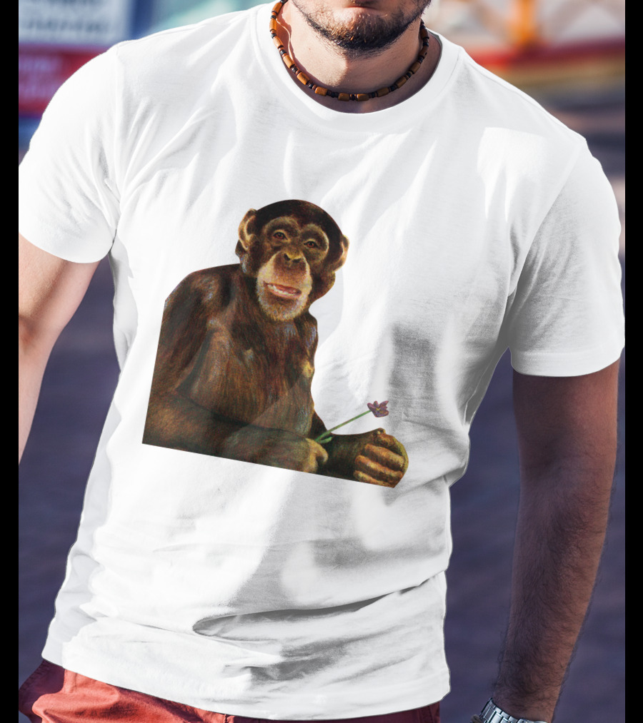 Chimpanzee Holding Purple Flower T-Shirt