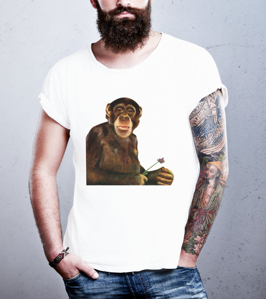 Chimpanzee Holding Purple Flower T-Shirt