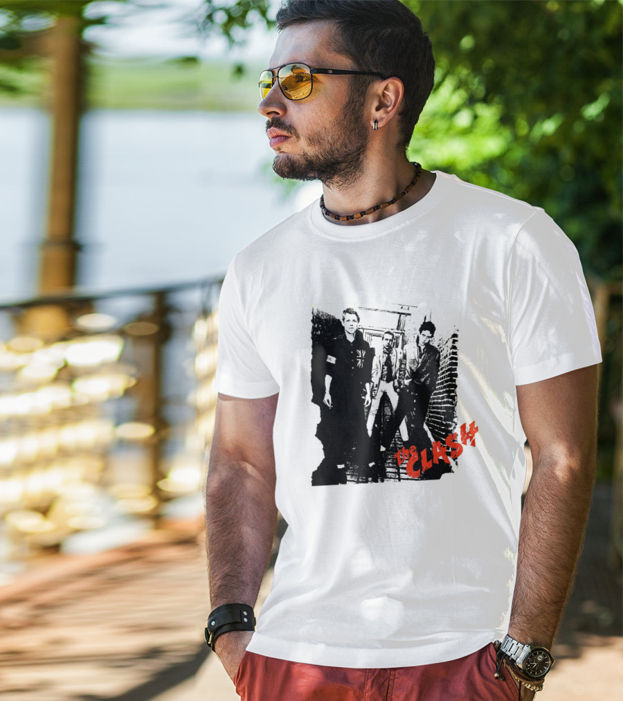 The Clash Punk Band Graphic With Union Jack Patch T-Shirt