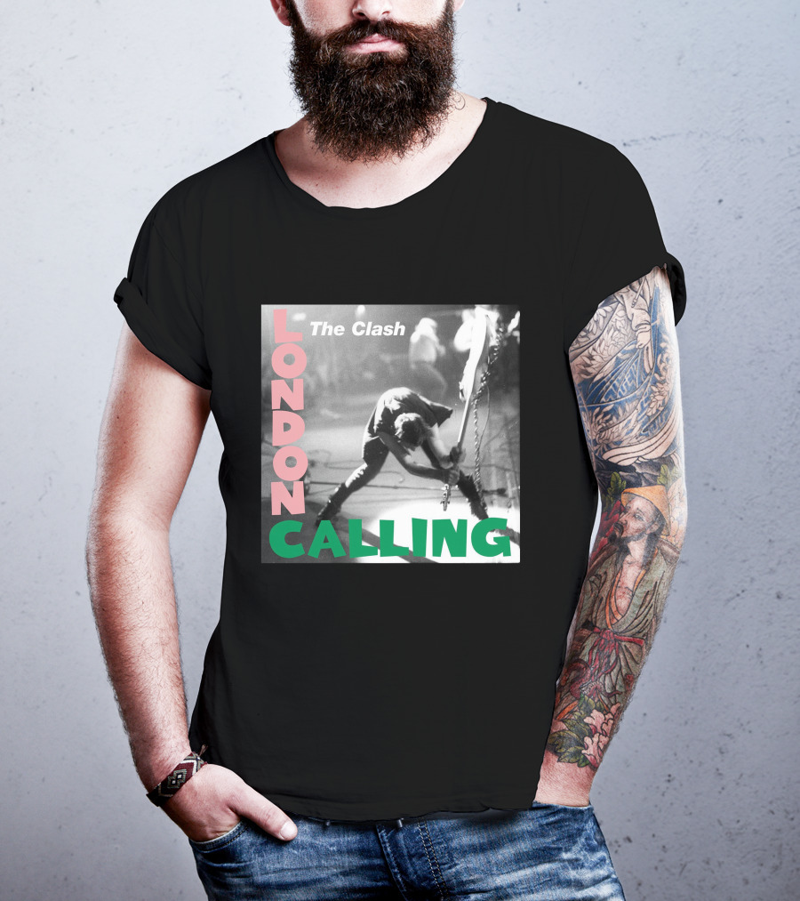 The Clash London Calling Album Cover Black And White Photo Iconic Rock Band T-Shirt