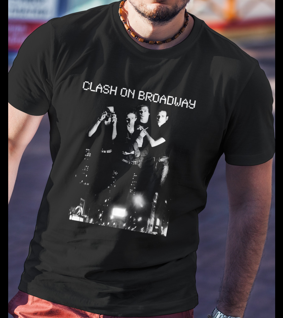 Clash On Broadway Band Night Black And White Street Scene T-Shirt