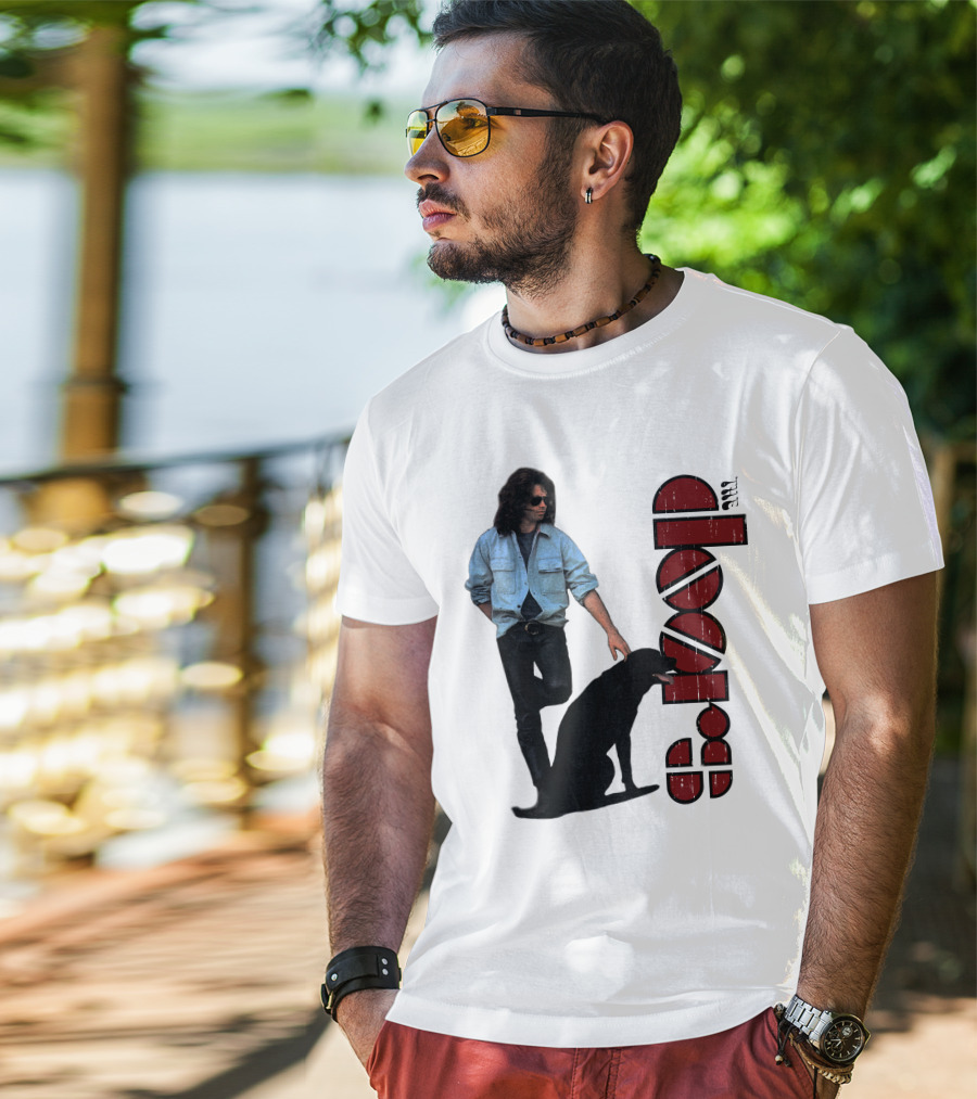 Jim Morrison Style With Dog And Retro Script T-Shirt