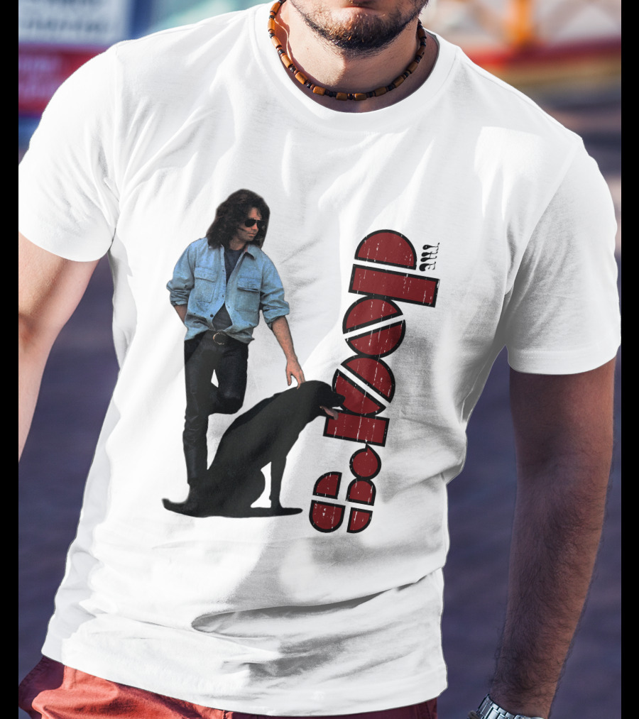 Jim Morrison Style With Dog And Retro Script T-Shirt