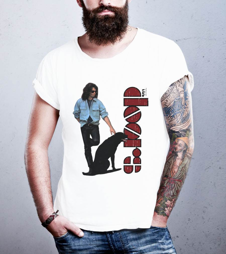 Jim Morrison Style With Dog And Retro Script T-Shirt