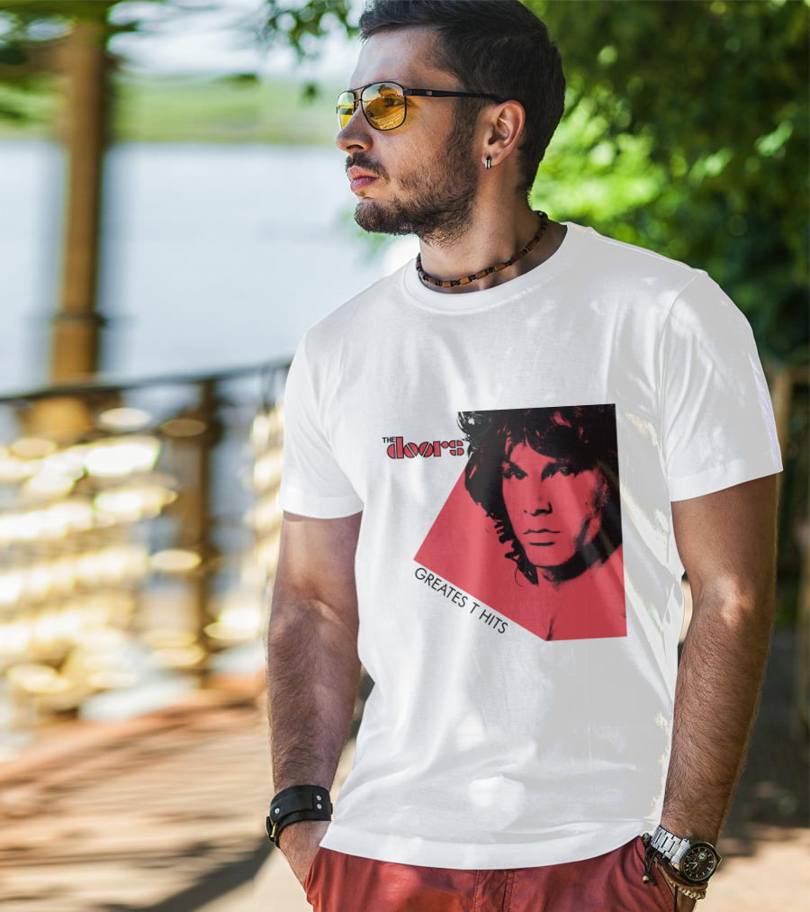 The Doors Greatest Hits Jim Morrison Red And Black T-Shirt