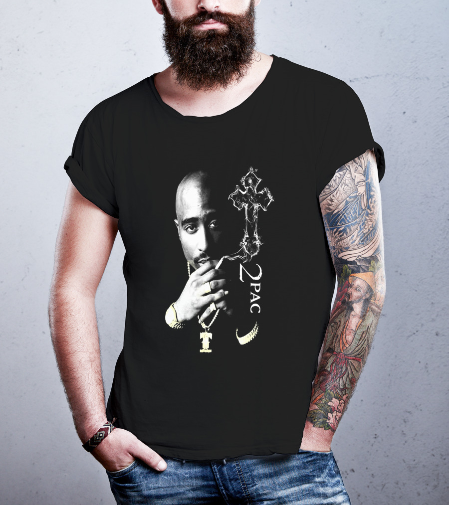 2Pac Portrait Tpsk 18 With Cross T-Shirt