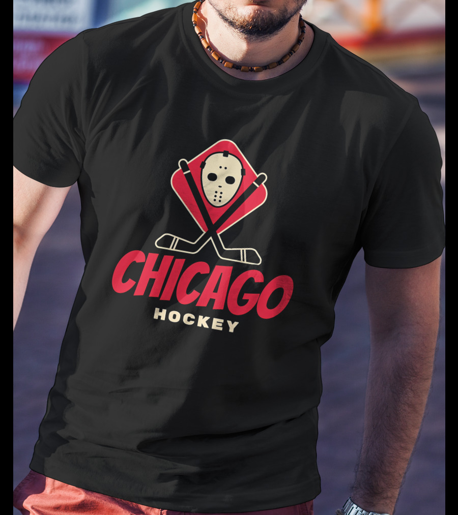 Chicago Hockey Mask And Crossed Sticks T-Shirt