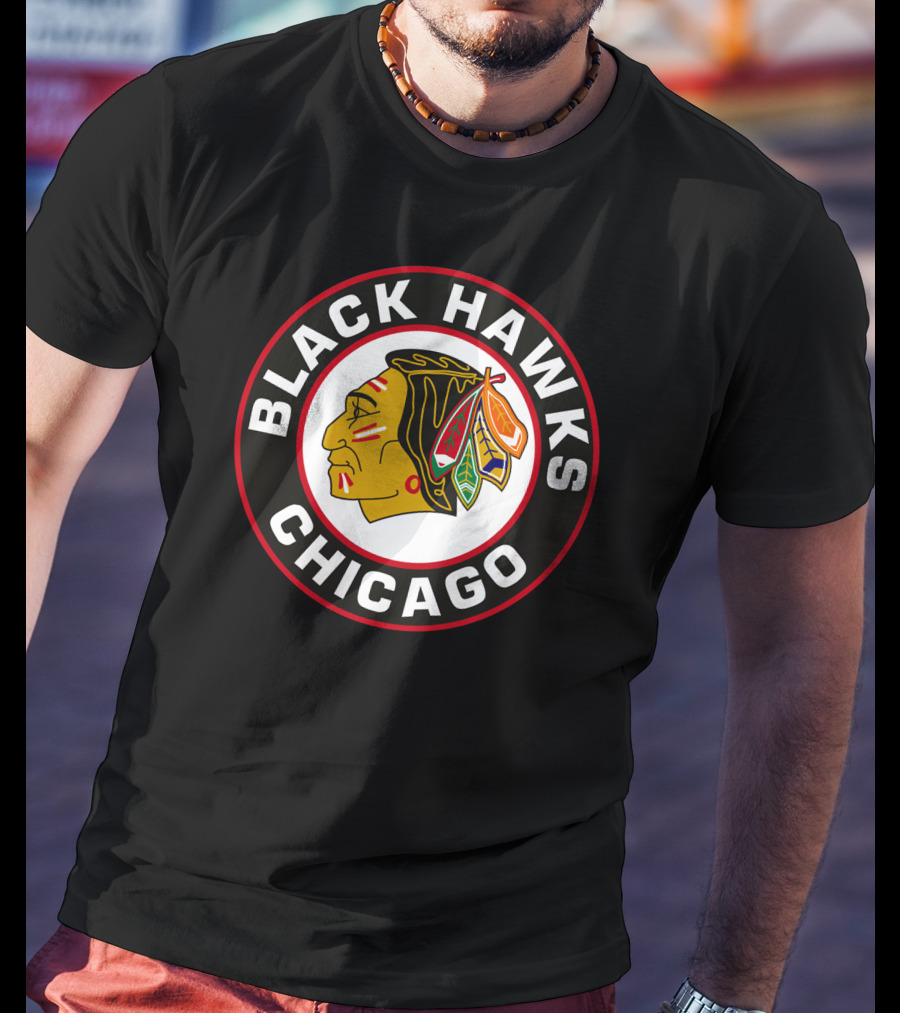 Chicago Blackhawks Classic Logo Design Featuring Iconic Native American Head Symbol T-Shirt