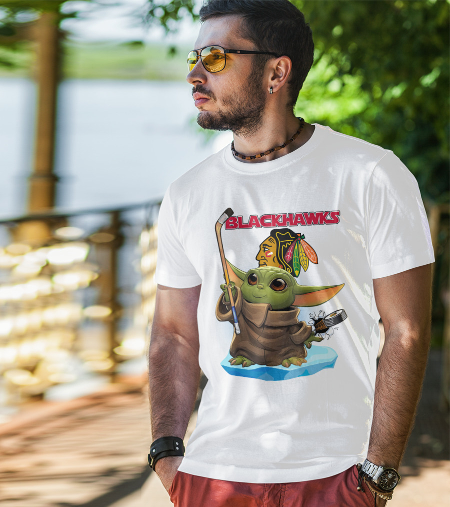 Baby Yoda Blackhawks Hockey T-Shirt