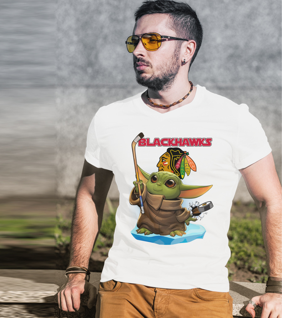 Baby Yoda Blackhawks Hockey T-Shirt