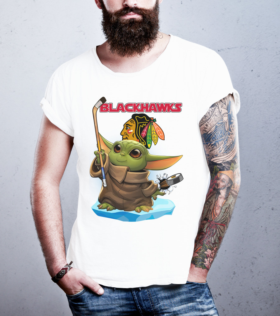 Baby Yoda Blackhawks Hockey T-Shirt