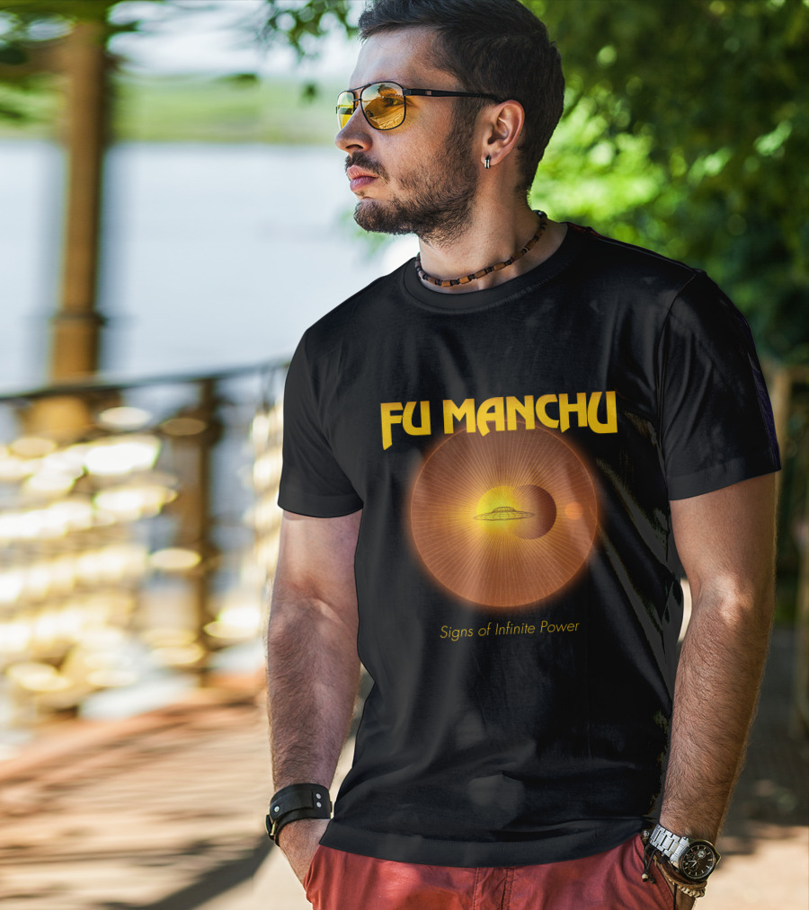Fu Manchu Signs Of Infinite Power Ufo Solar Eclipse Rings T-Shirt