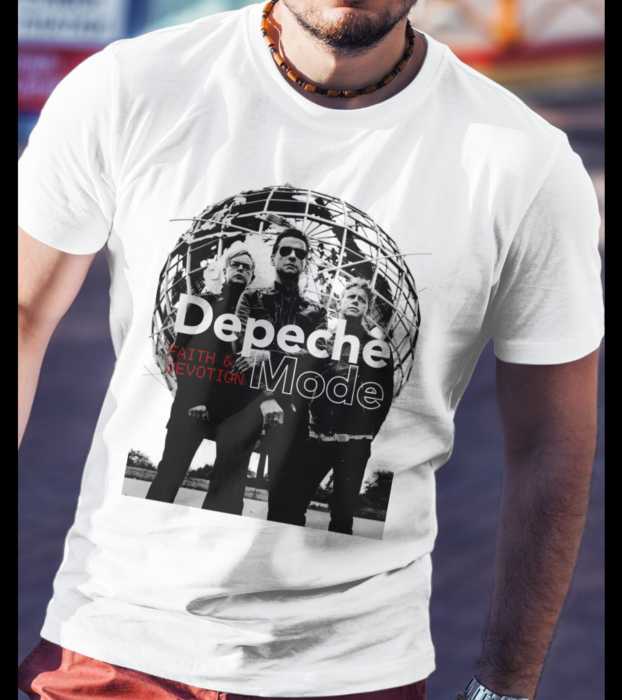 Depeche Mode Faith And Devotion Iconic Band Members In Front Of Unisphere T-Shirt