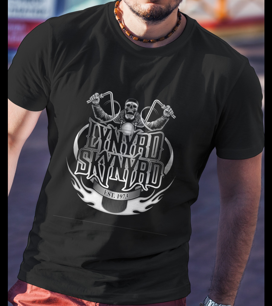 Lynyrd Skynyrd Est. 1973 Skull Motorcycle Handlebars T-Shirt