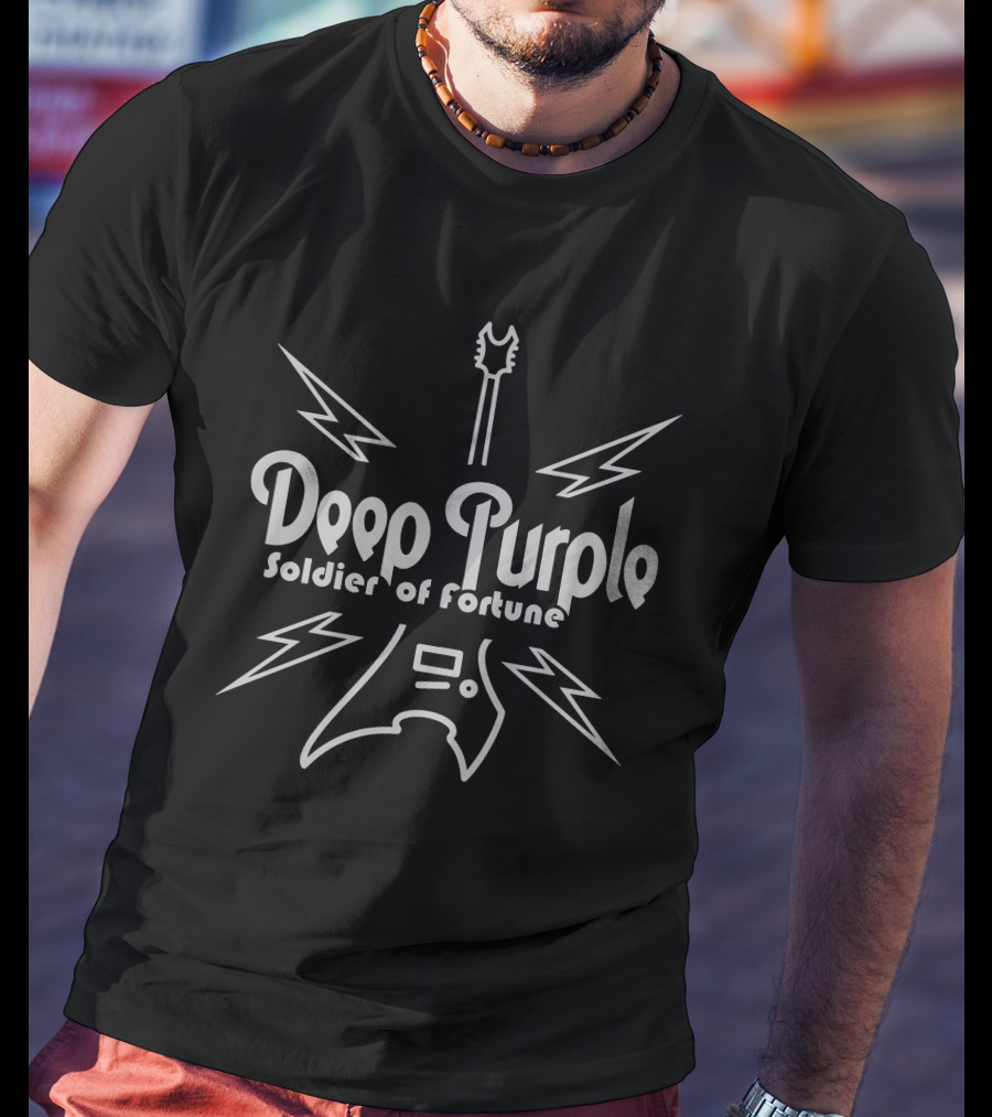 Deep Purple Soldier Of Fortune Guitar And Lightning Motif T-Shirt