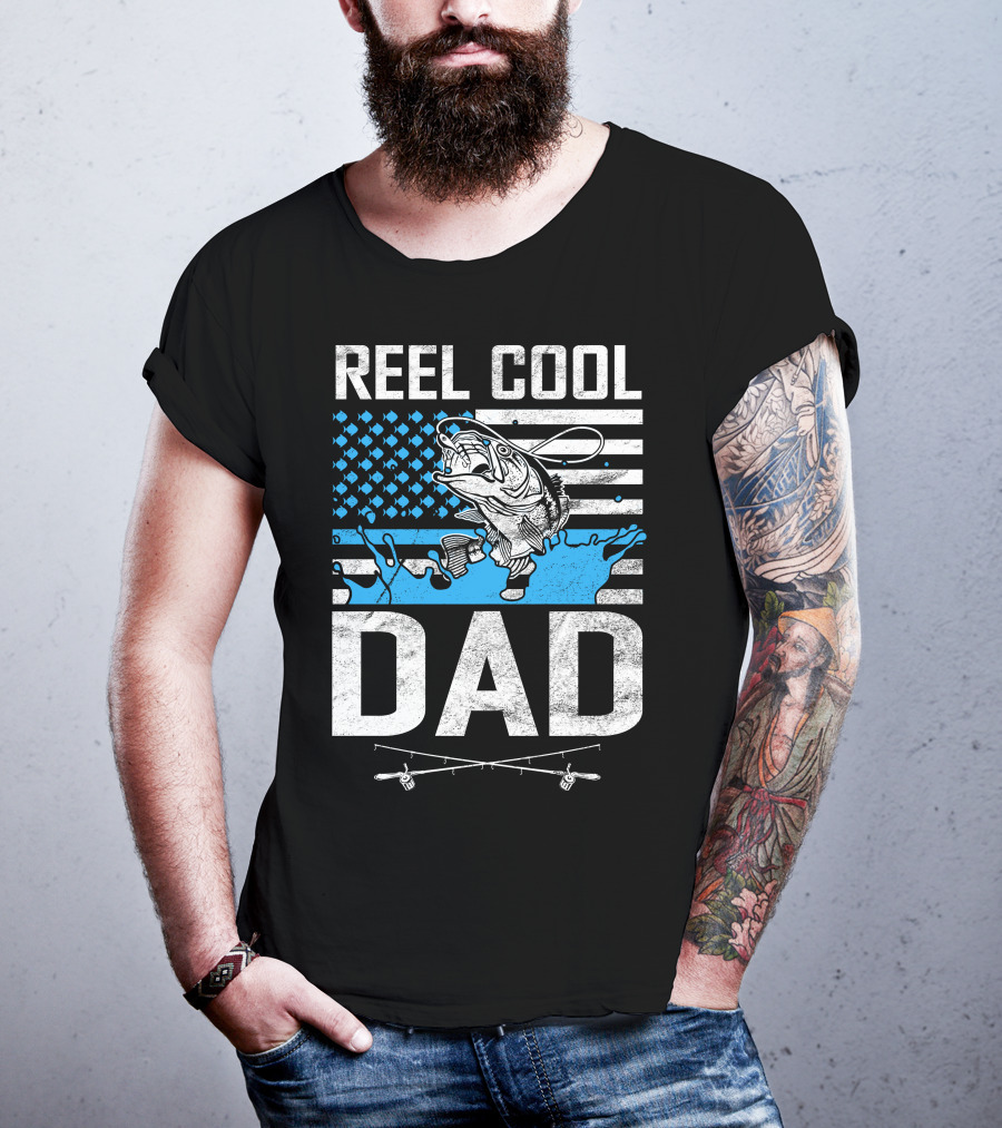 Reel Cool Dad American Flag Fish T-Shirt