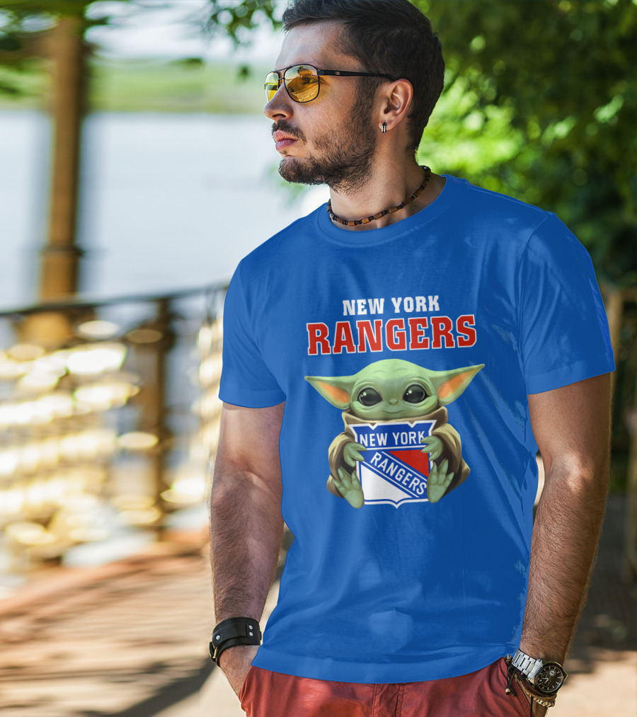 New York Rangers Baby Yoda Holding Team T-Shirt