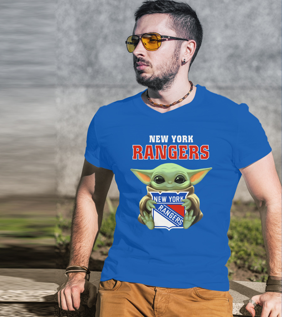 New York Rangers Baby Yoda Holding Team T-Shirt